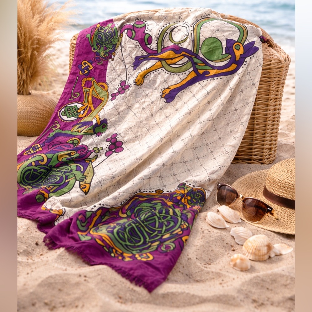 The Book of Kells Colorful Abstract Scarf - Green & Purple N272-39